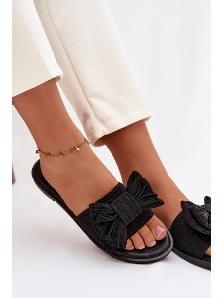 Women's Flat Heel Slippers With Bow Black Amivelle