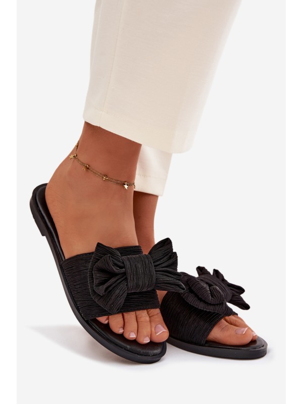 Women's Flat Heel Slippers With Bow Black Amivelle