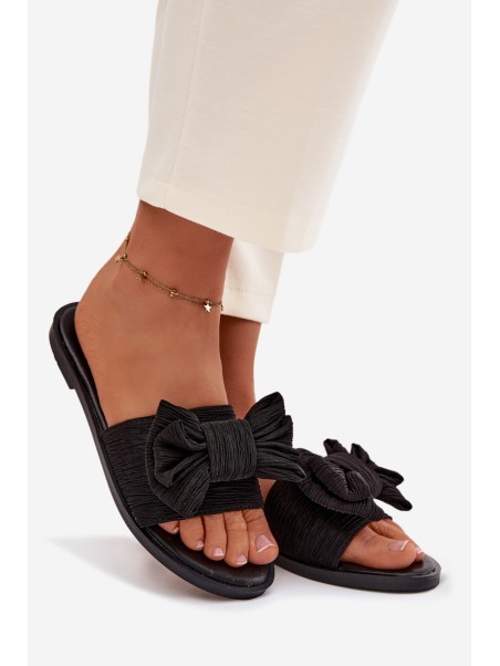 Women's Flat Heel Slippers With Bow Black Amivelle
