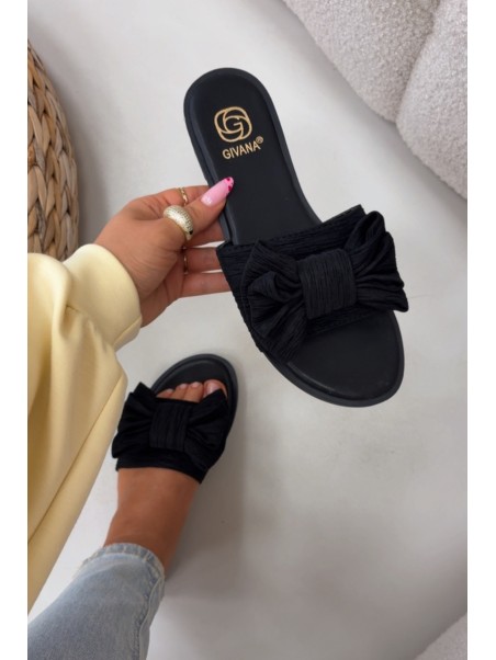 Women's Flat Heel Slippers With Bow Black Amivelle