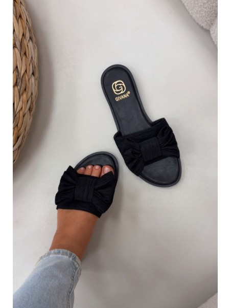 Women's Flat Heel Slippers With Bow Black Amivelle