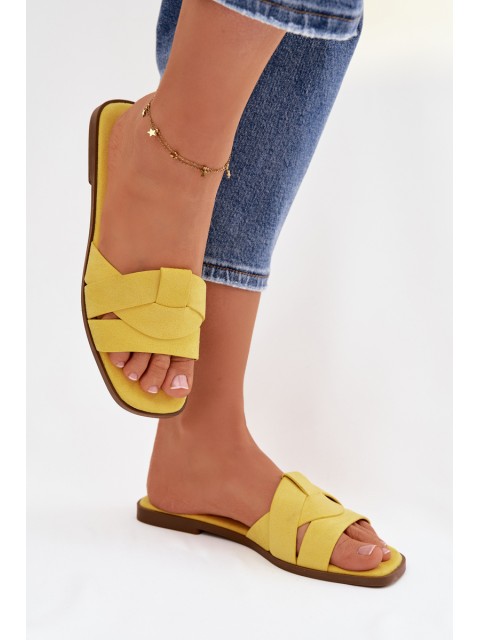 Women's Flat Yellow Slides With Straps Eko Suede Florane
