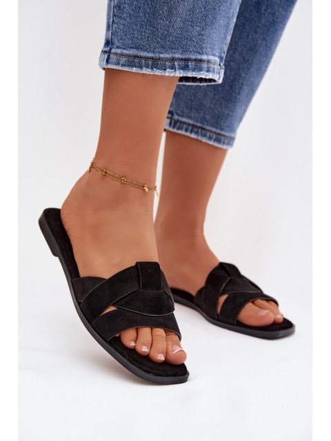 Women's Flat Sandals With Straps Eco Suede Black Florane