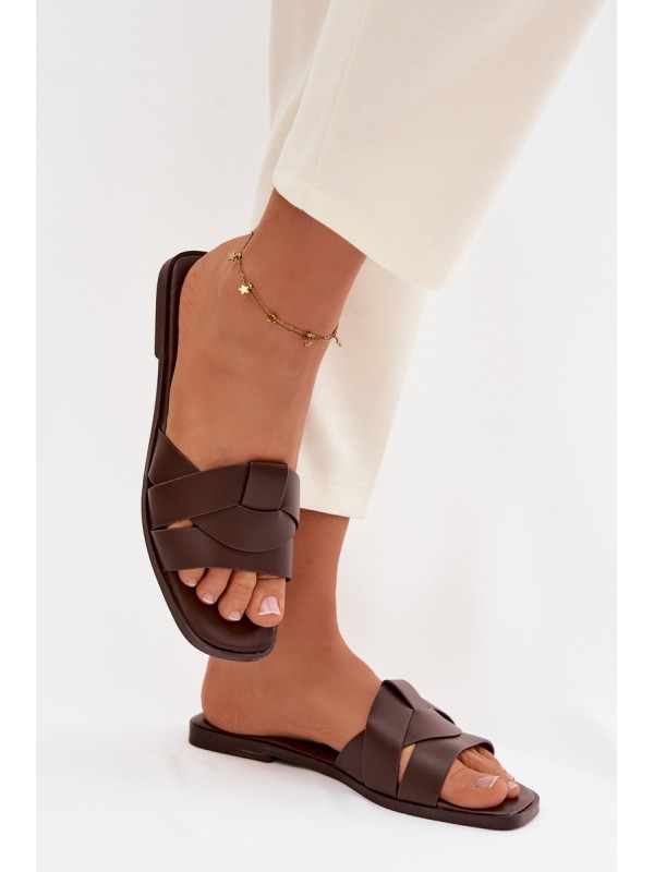 Women's Flat Chocolate Slides With Straps Marissae