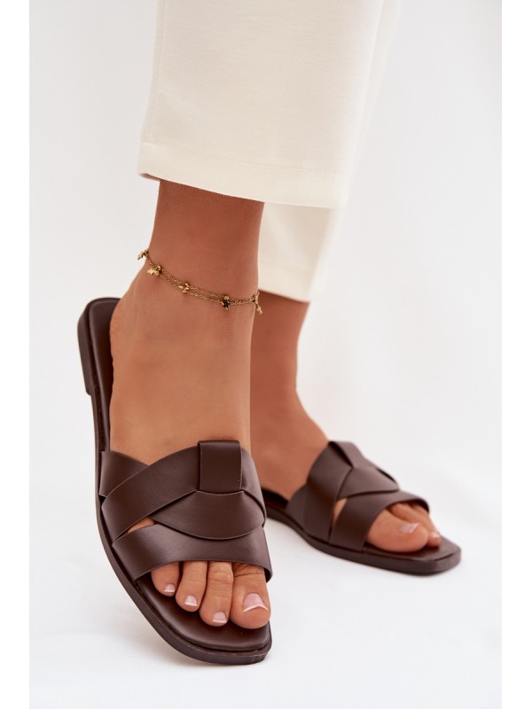 Women's Flat Chocolate Slides With Straps Marissae