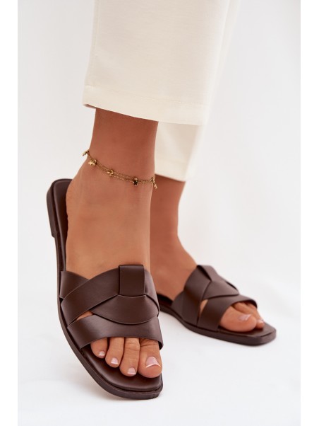 Women's Flat Chocolate Slides With Straps Marissae