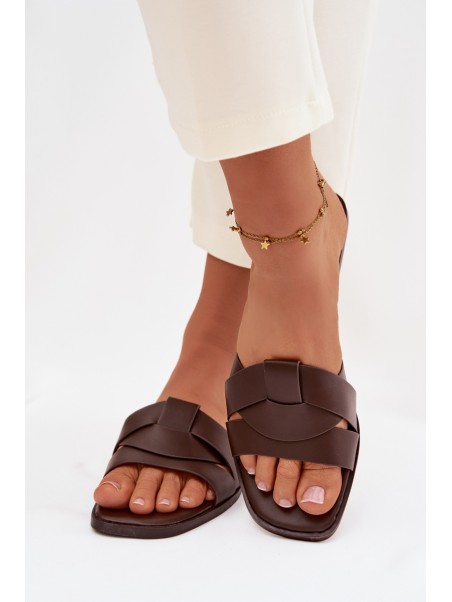 Women's Flat Chocolate Slides With Straps Marissae