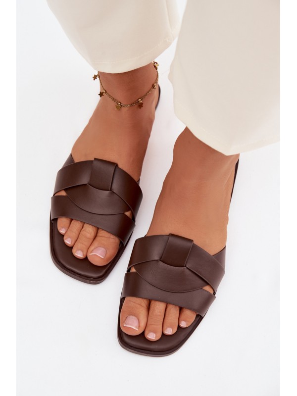 Women's Flat Chocolate Slides With Straps Marissae