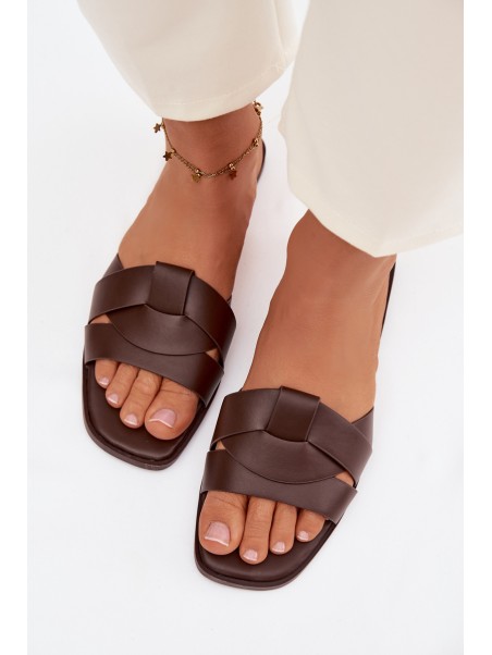 Women's Flat Chocolate Slides With Straps Marissae