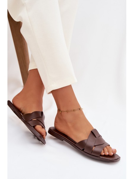Women's Flat Chocolate Slides With Straps Marissae