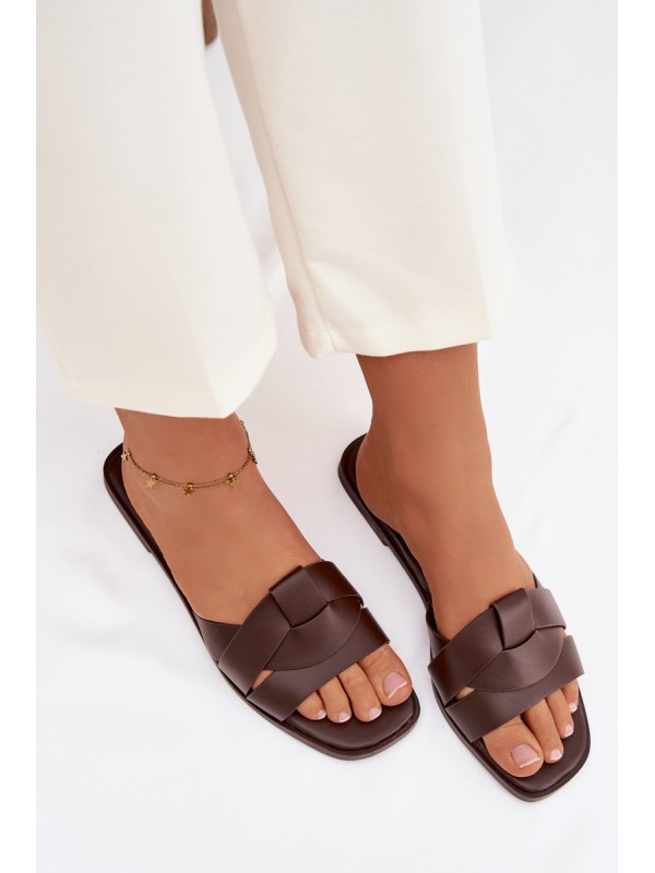 Women's Flat Chocolate Slides With Straps Marissae