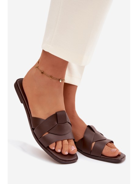 Women's Flat Chocolate Slides With Straps Marissae