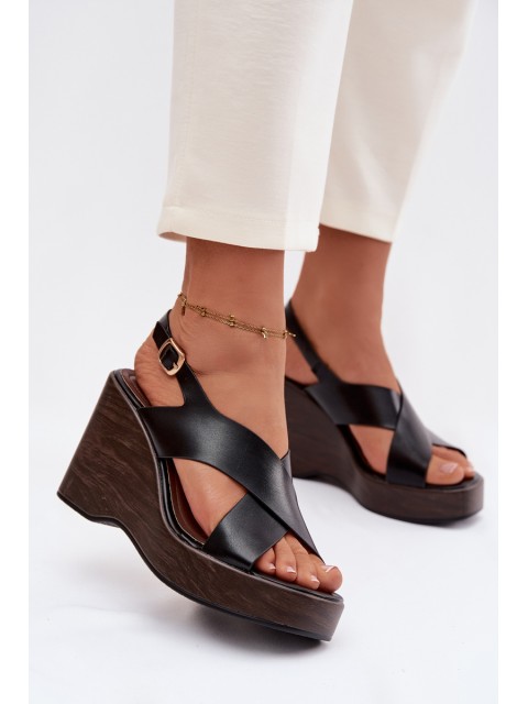 Women's Eco Leather Sandals On Wedge Black Janivra 2