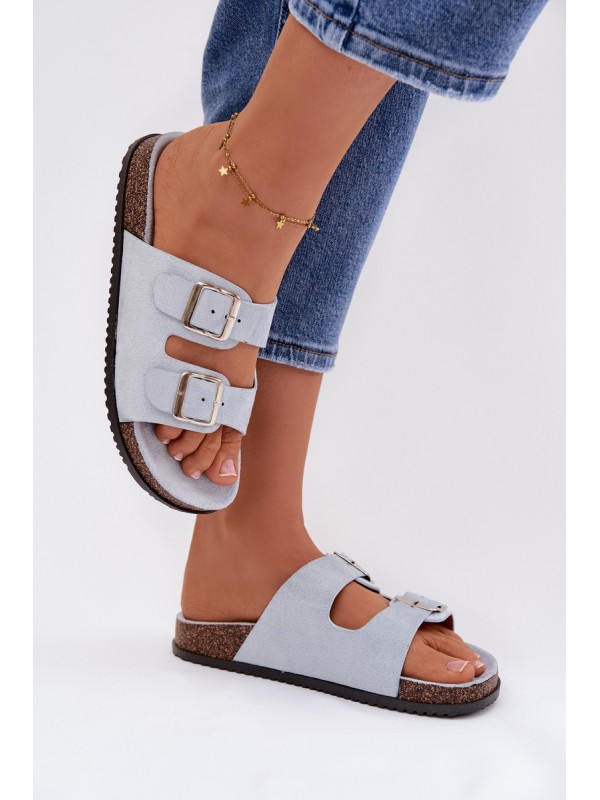 Women's Blue Slides With Buckles Oliena
