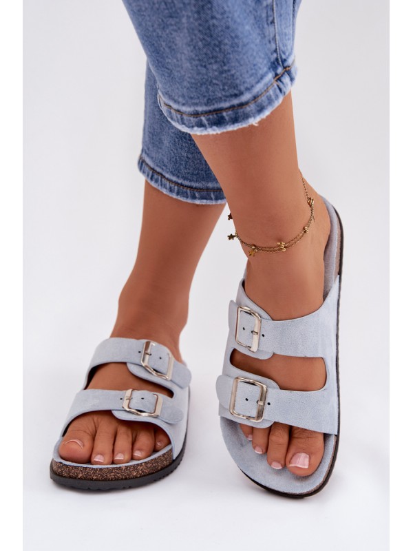 Women's Blue Slides With Buckles Oliena 2