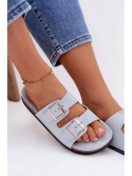 Women's Blue Slides With Buckles Oliena