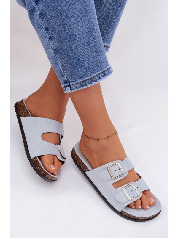 Women's Blue Slides With Buckles Oliena