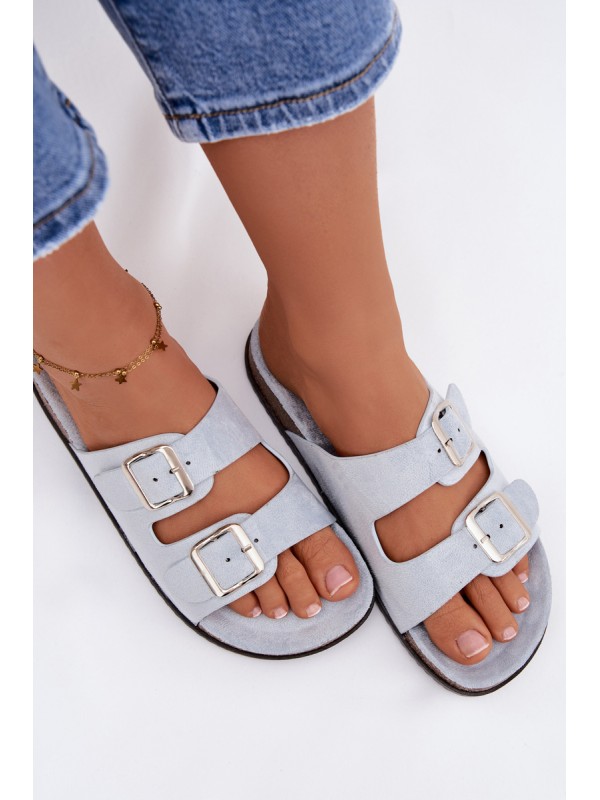 Women's Blue Slides With Buckles Oliena