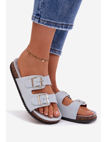 Women's Blue Slides With Buckles Oliena