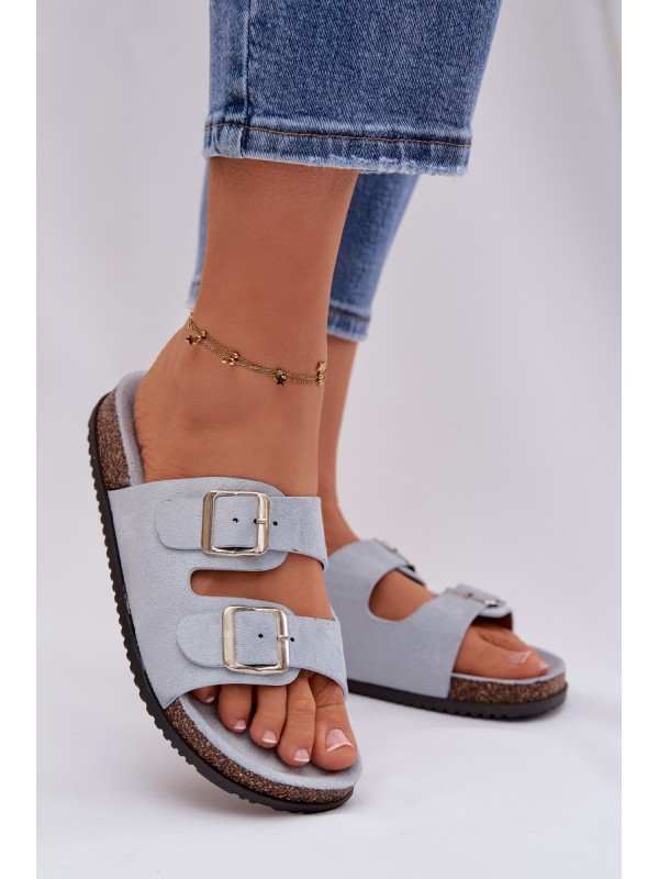 Women's Blue Slides With Buckles Oliena