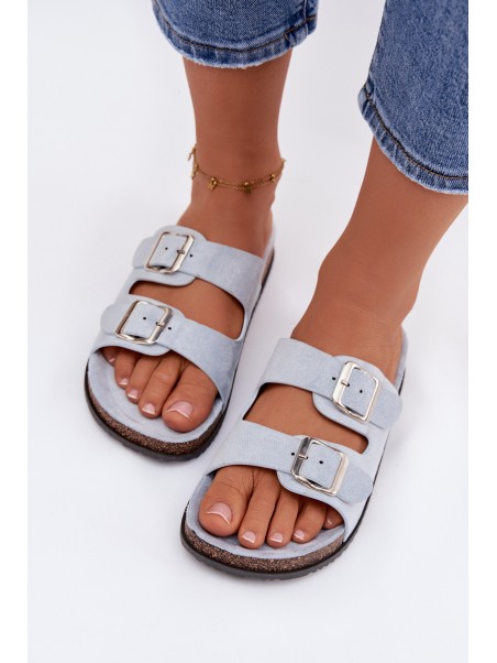 Women's Blue Slides With Buckles Oliena