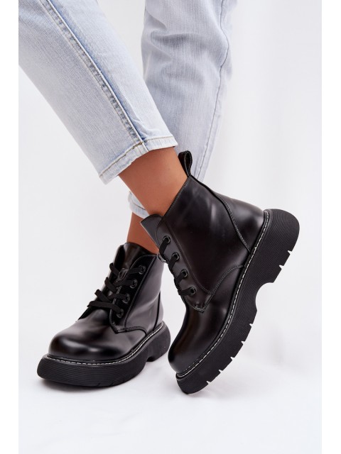 Women's Insulated Platform Ankle Boots Lace-Up Black Harmine 2
