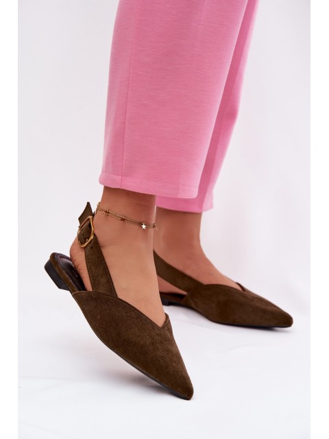Olive Eco Suede Ballerinas With Gold Buckle Palerra