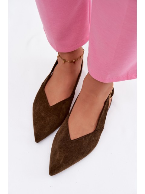 Olive Eco Suede Ballerinas With Gold Buckle Palerra 2