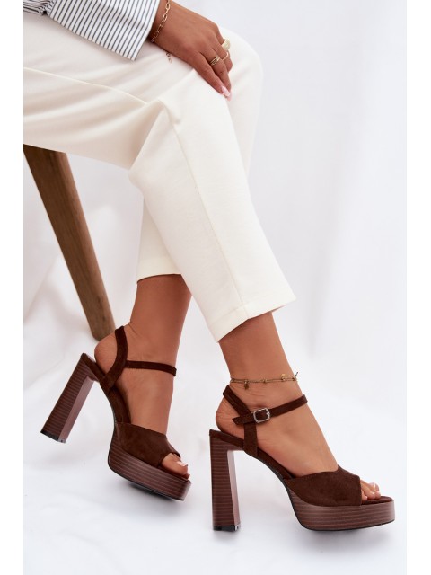 Women's Block Heel and Platform Sandals Made of Eco Suede Chocolate Gralisse