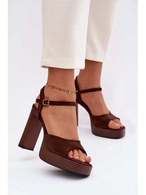 Women's Block Heel and Platform Sandals Made of Eco Suede Chocolate Gralisse 2
