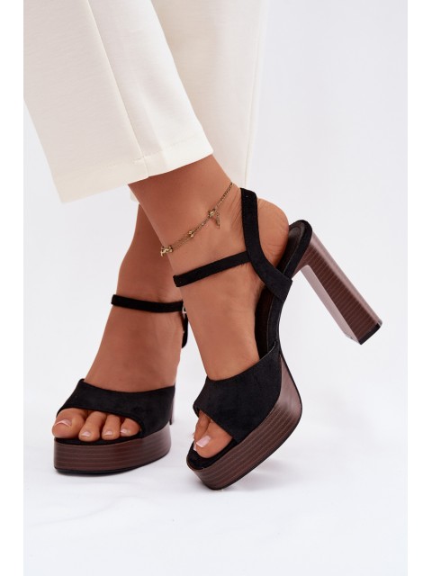 Women's Block Heel and Platform Sandals Made of Eco Suede Black Gralisse