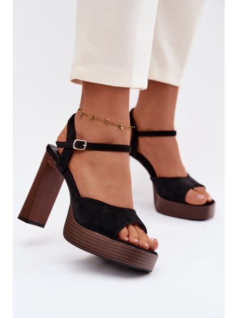 Women's Block Heel and Platform Sandals Made of Eco Suede Black Gralisse 2