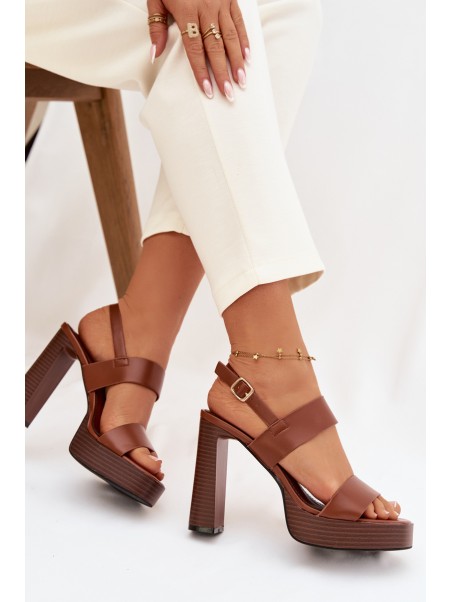 Women's Block Heel and Platform Sandals Eco Leather Camel Hanelia