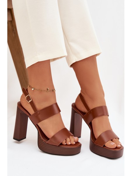 Women's Block Heel and Platform Sandals Eco Leather Camel Hanelia