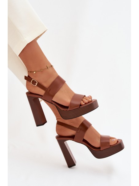 Women's Block Heel and Platform Sandals Eco Leather Camel Hanelia