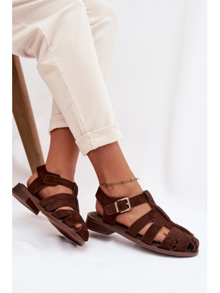 Women's Roman Sandals With Gold Buckle Chocolate Janessa