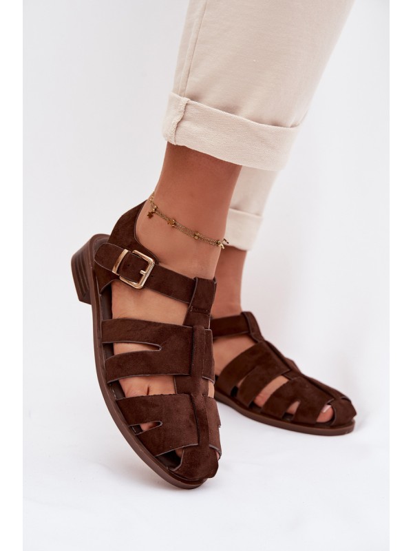 Women's Roman Sandals With Gold Buckle Chocolate Janessa