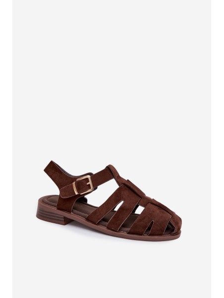 Women's Roman Sandals With Gold Buckle Chocolate Janessa