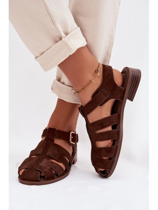 Women's Roman Sandals With Gold Buckle Chocolate Janessa