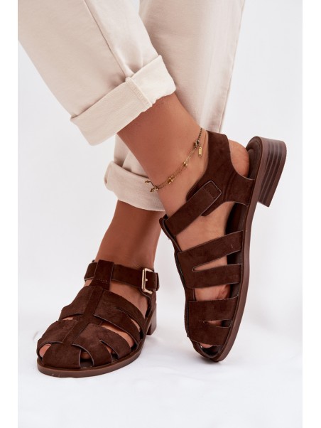 Women's Roman Sandals With Gold Buckle Chocolate Janessa