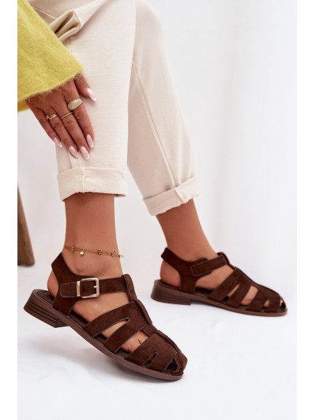Women's Roman Sandals With Gold Buckle Chocolate Janessa
