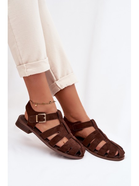 Women's Roman Sandals With Gold Buckle Chocolate Janessa