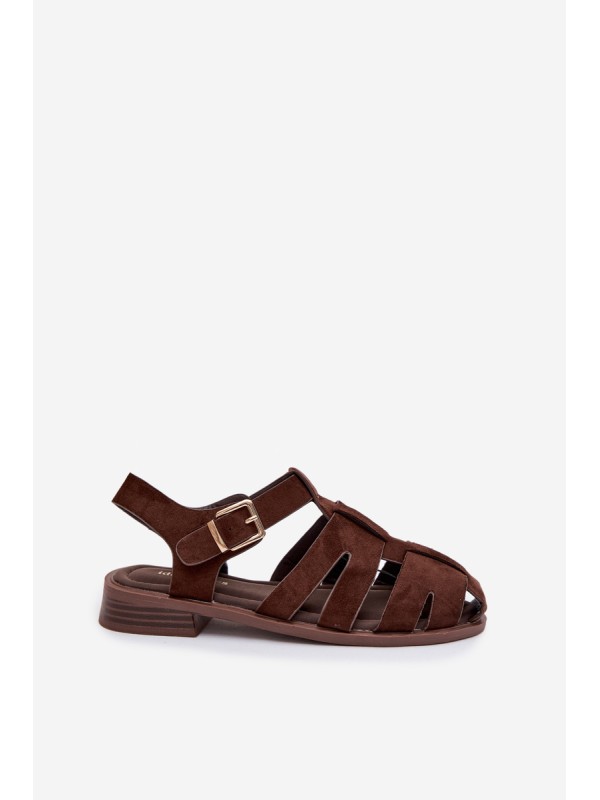 Women's Roman Sandals With Gold Buckle Chocolate Janessa