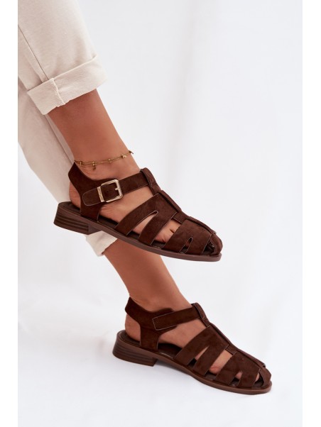 Women's Roman Sandals With Gold Buckle Chocolate Janessa