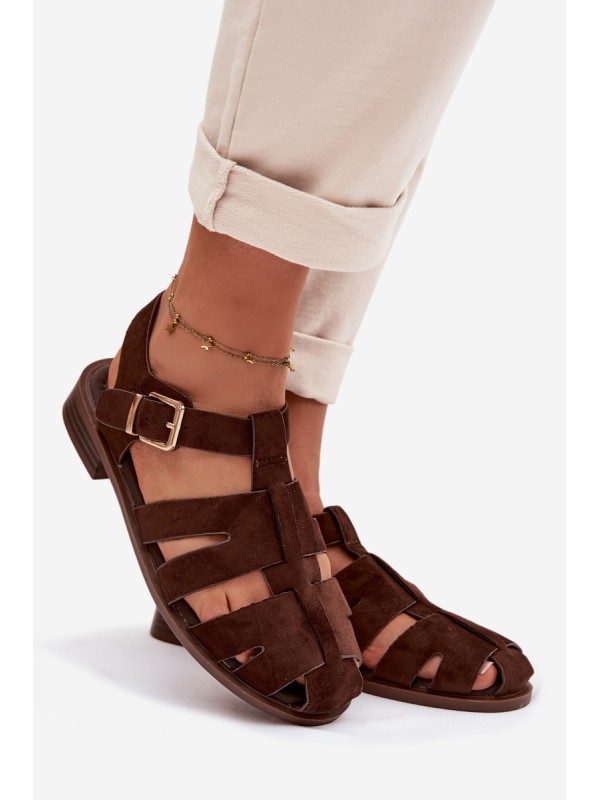 Women's Roman Sandals With Gold Buckle Chocolate Janessa