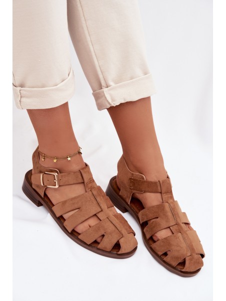 Women's Roman Sandals With Gold Buckle Camel Janessa