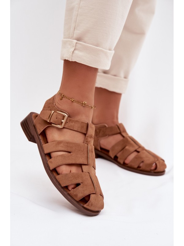 Women's Roman Sandals With Gold Buckle Camel Janessa