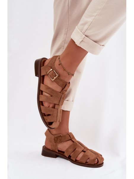 Women's Roman Sandals With Gold Buckle Camel Janessa