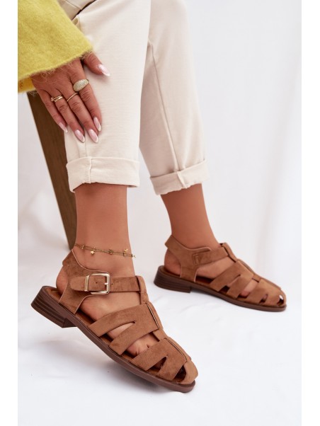 Women's Roman Sandals With Gold Buckle Camel Janessa