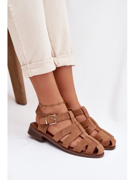 Women's Roman Sandals With Gold Buckle Camel Janessa